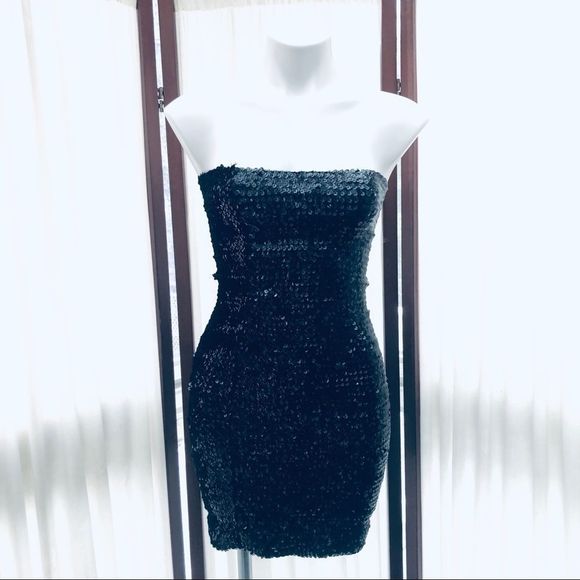 Black Sequin Strapless Dress - Picture 1 of 10